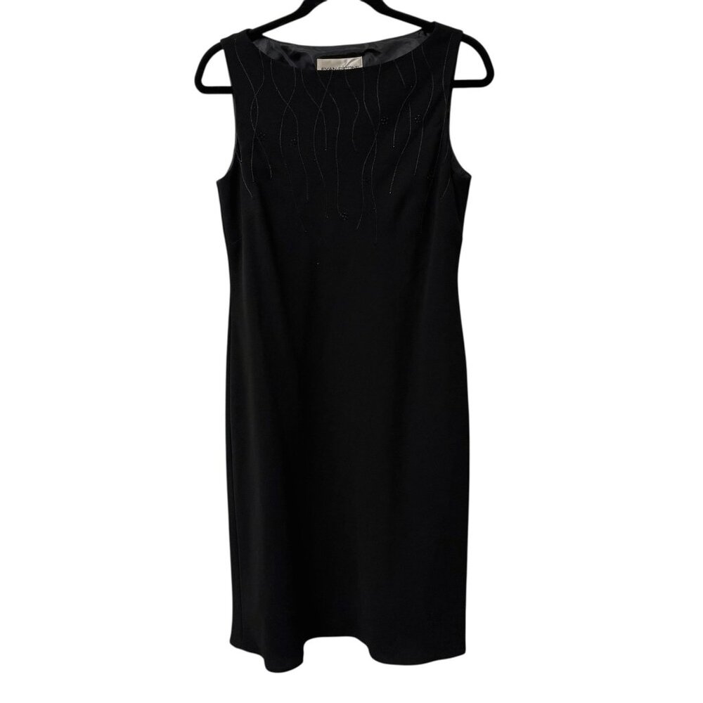 EVAN PICONE DRESS VINTAGE EMBROIDERED SHIFT BOAT NECK BLACK SIZE 10 LINED FORMAL
